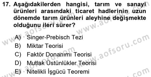 Uluslararası Ticaret Dersi 2016 - 2017 Yılı (Vize) Ara Sınav Soruları 17. Soru