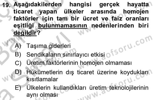 Uluslararası Ticaret Dersi 2016 - 2017 Yılı (Vize) Ara Sınavı 19. Soru