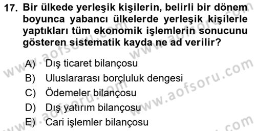 Uluslararası Ticaret Dersi 2016 - 2017 Yılı (Final) Dönem Sonu Sınav Soruları 17. Soru