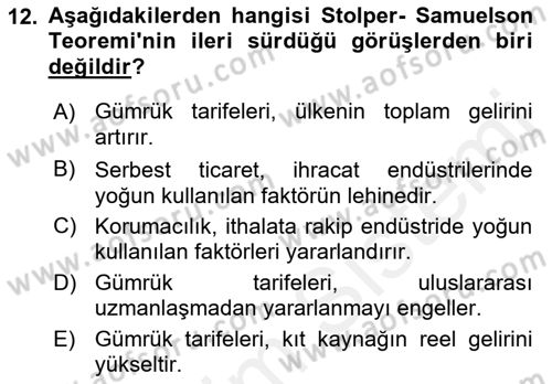 Uluslararası Ticaret Dersi 2017 - 2018 Yılı (Vize) Ara Sınavı 12. Soru