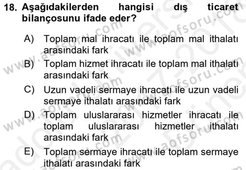 Uluslararası Ticaret Dersi 2017 - 2018 Yılı (Final) Dönem Sonu Sınav Soruları 18. Soru