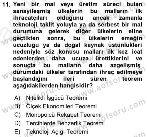 Uluslararası Ticaret Dersi 2018 - 2019 Yılı (Vize) Ara Sınav Soruları 11. Soru