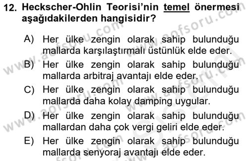 Uluslararası Ticaret Dersi 2018 - 2019 Yılı (Vize) Ara Sınav Soruları 12. Soru
