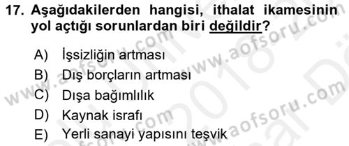 Uluslararası Ticaret Dersi 2018 - 2019 Yılı (Vize) Ara Sınav Soruları 17. Soru