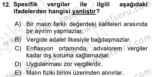 Uluslararası Ticaret Dersi 2018 - 2019 Yılı (Final) Dönem Sonu Sınav Soruları 12. Soru