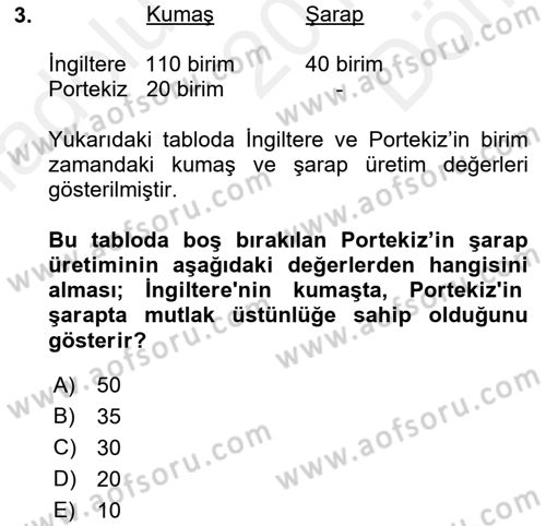 Uluslararası Ticaret Dersi 2018 - 2019 Yılı (Final) Dönem Sonu Sınavı 3. Soru