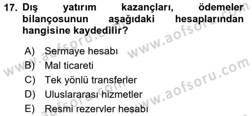 Uluslararası Ticaret Dersi 2018 - 2019 Yılı Yaz Okulu Sınav Soruları 17. Soru