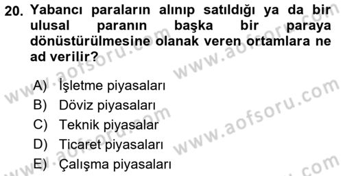 Uluslararası Ticaret Dersi 2018 - 2019 Yılı Yaz Okulu Sınav Soruları 20. Soru
