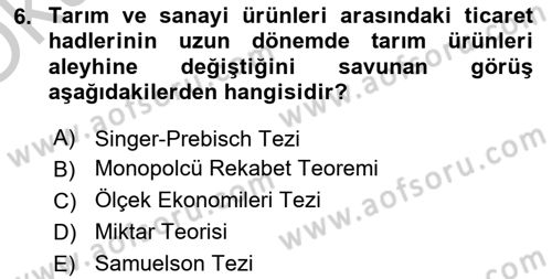 Uluslararası Ticaret Dersi 2018 - 2019 Yılı Yaz Okulu Sınav Soruları 6. Soru