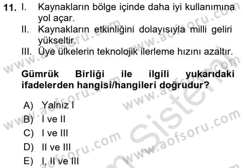 Uluslararası Ticaret Dersi 2020 - 2021 Yılı Yaz Okulu Sınav Soruları 11. Soru