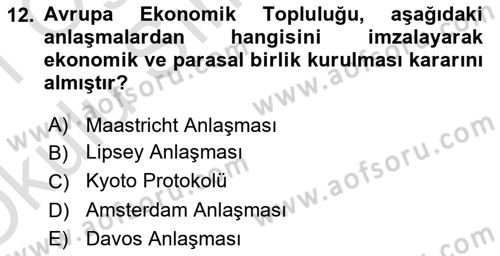 Uluslararası Ticaret Dersi 2020 - 2021 Yılı Yaz Okulu Sınav Soruları 12. Soru
