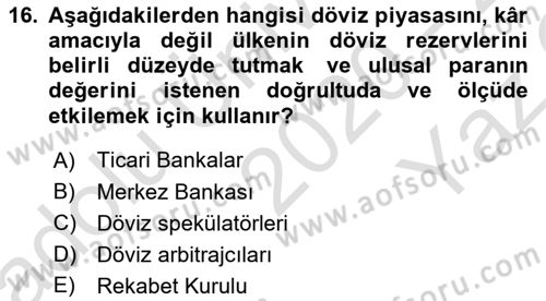 Uluslararası Ticaret Dersi 2020 - 2021 Yılı Yaz Okulu Sınav Soruları 16. Soru