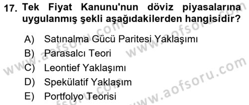 Uluslararası Ticaret Dersi 2020 - 2021 Yılı Yaz Okulu Sınav Soruları 17. Soru