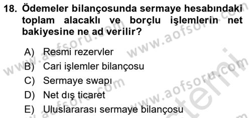 Uluslararası Ticaret Dersi 2020 - 2021 Yılı Yaz Okulu Sınav Soruları 18. Soru