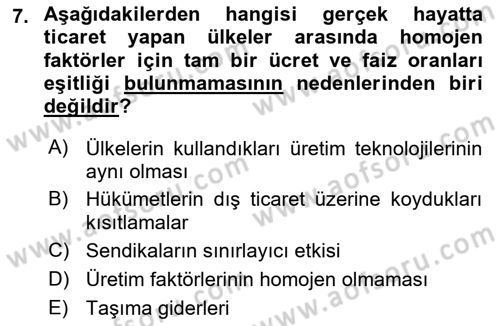 Uluslararası Ticaret Dersi 2020 - 2021 Yılı Yaz Okulu Sınav Soruları 7. Soru