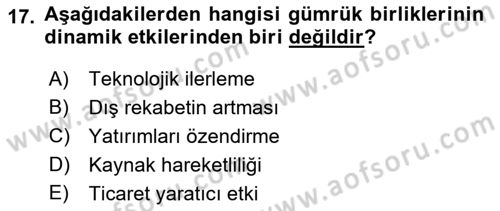 Uluslararası Ticaret Dersi 2021 - 2022 Yılı (Vize) Ara Sınav Soruları 17. Soru