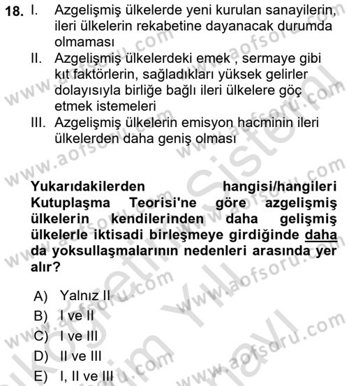 Uluslararası Ticaret Dersi 2021 - 2022 Yılı (Vize) Ara Sınavı 18. Soru