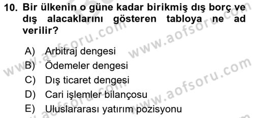 Uluslararası Ticaret Dersi 2021 - 2022 Yılı (Final) Dönem Sonu Sınav Soruları 10. Soru