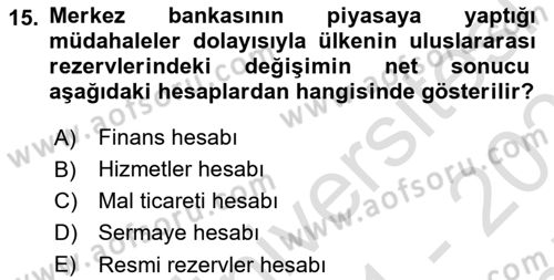 Uluslararası Ticaret Dersi 2021 - 2022 Yılı (Final) Dönem Sonu Sınav Soruları 15. Soru