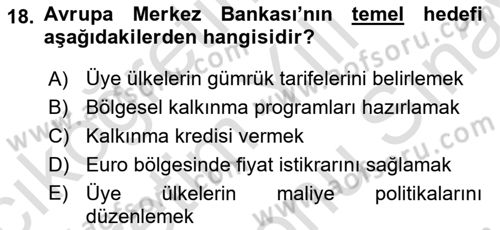 Uluslararası Ticaret Dersi 2021 - 2022 Yılı (Final) Dönem Sonu Sınav Soruları 18. Soru