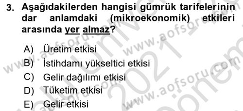 Uluslararası Ticaret Dersi 2021 - 2022 Yılı (Final) Dönem Sonu Sınavı 3. Soru