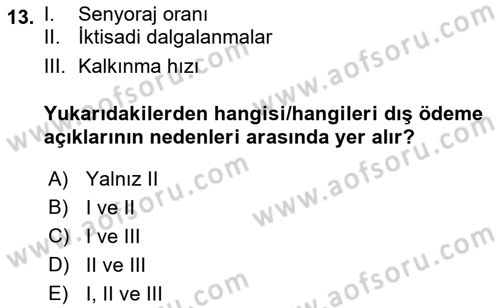 Uluslararası Ticaret Dersi 2021 - 2022 Yılı Yaz Okulu Sınav Soruları 13. Soru