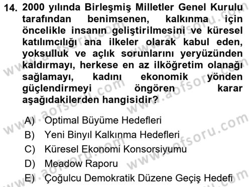 Uluslararası Ticaret Dersi 2021 - 2022 Yılı Yaz Okulu Sınav Soruları 14. Soru