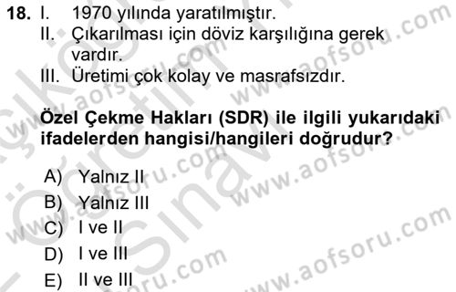 Uluslararası Ticaret Dersi 2021 - 2022 Yılı Yaz Okulu Sınav Soruları 18. Soru