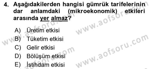 Uluslararası Ticaret Dersi 2021 - 2022 Yılı Yaz Okulu Sınav Soruları 4. Soru
