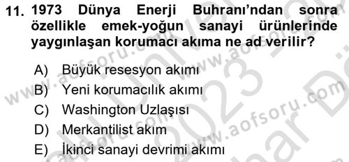 Uluslararası Ticaret Dersi 2023 - 2024 Yılı (Vize) Ara Sınav Soruları 11. Soru