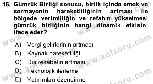 Uluslararası Ticaret Dersi 2023 - 2024 Yılı (Vize) Ara Sınav Soruları 16. Soru