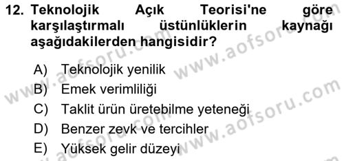 Uluslararası Ticaret Dersi 2024 - 2025 Yılı (Vize) Ara Sınav Soruları 12. Soru