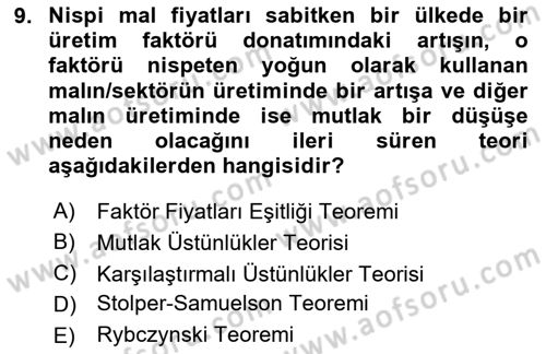 Uluslararası Ticaret Dersi 2024 - 2025 Yılı (Vize) Ara Sınav Soruları 9. Soru