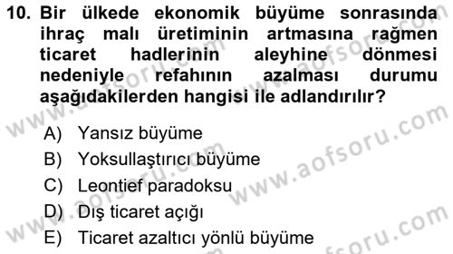 Uluslararası Ticaret Dersi 2024 - 2025 Yılı (Final) Dönem Sonu Sınav Soruları 10. Soru