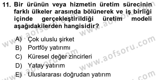 Uluslararası Ticaret Dersi 2024 - 2025 Yılı (Final) Dönem Sonu Sınav Soruları 11. Soru