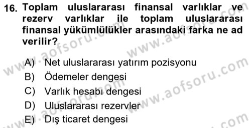 Uluslararası Ticaret Dersi 2024 - 2025 Yılı (Final) Dönem Sonu Sınav Soruları 16. Soru
