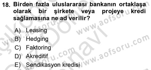Uluslararası Ticaret Dersi 2024 - 2025 Yılı (Final) Dönem Sonu Sınav Soruları 18. Soru