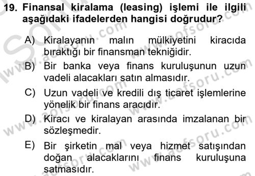 Uluslararası Ticaret Dersi 2024 - 2025 Yılı (Final) Dönem Sonu Sınav Soruları 19. Soru