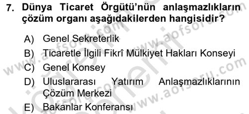 Uluslararası Ticaret Dersi 2024 - 2025 Yılı (Final) Dönem Sonu Sınav Soruları 7. Soru