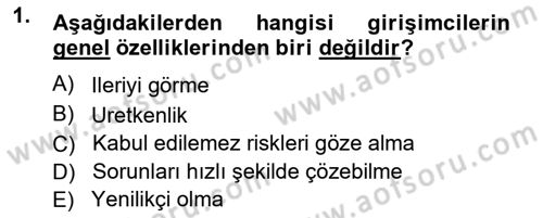 Dış Ticarette Girişimcilik Dersi Ara Sınavı Deneme Sınav Soruları 1. Soru