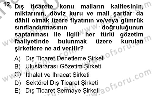 Dış Ticarette Girişimcilik Dersi 2012 - 2013 Yılı (Vize) Ara Sınav Soruları 12. Soru