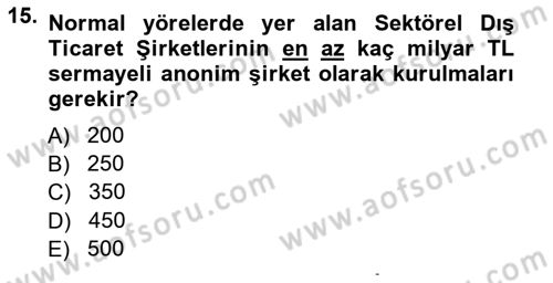 Dış Ticarette Girişimcilik Dersi 2012 - 2013 Yılı (Vize) Ara Sınav Soruları 15. Soru