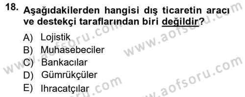 Dış Ticarette Girişimcilik Dersi Ara Sınavı Deneme Sınav Soruları 18. Soru