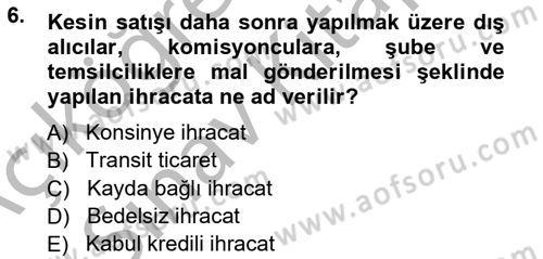 Dış Ticarette Girişimcilik Dersi 2012 - 2013 Yılı (Vize) Ara Sınav Soruları 6. Soru