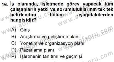 Dış Ticarette Girişimcilik Dersi 2015 - 2016 Yılı (Final) Dönem Sonu Sınav Soruları 16. Soru