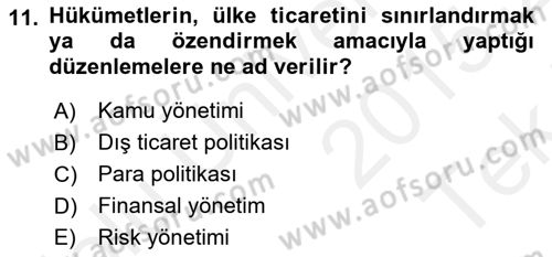 Dış Ticarette Girişimcilik Dersi 2015 - 2016 Yılı Tek Ders Sınav Soruları 11. Soru