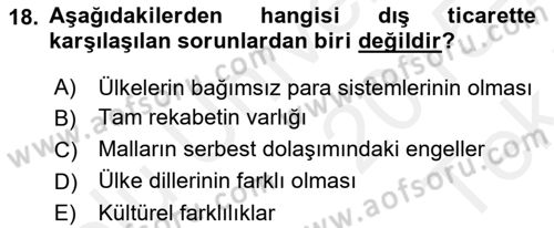 Dış Ticarette Girişimcilik Dersi 2015 - 2016 Yılı Tek Ders Sınav Soruları 18. Soru