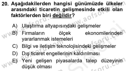 Dış Ticarette Girişimcilik Dersi 2015 - 2016 Yılı Tek Ders Sınav Soruları 20. Soru