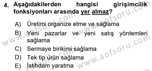 Dış Ticarette Girişimcilik Dersi 2015 - 2016 Yılı Tek Ders Sınav Soruları 4. Soru