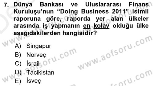 Dış Ticarette Girişimcilik Dersi 2015 - 2016 Yılı Tek Ders Sınav Soruları 7. Soru
